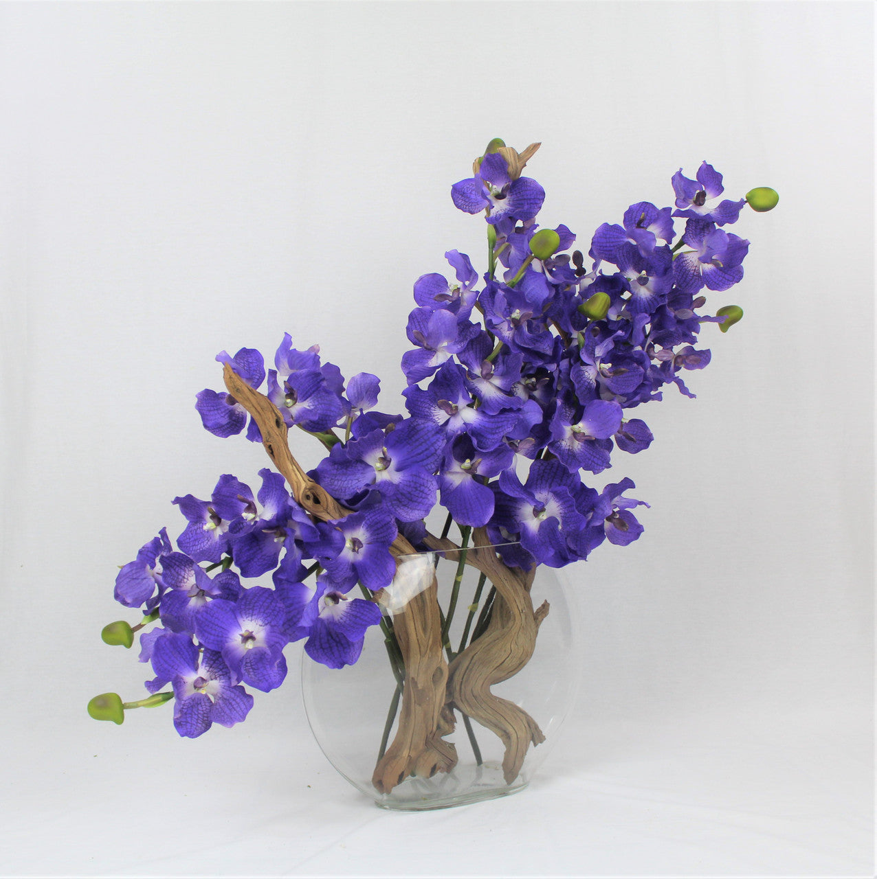 Vase lune 16" aux orchidées Vanda violettes