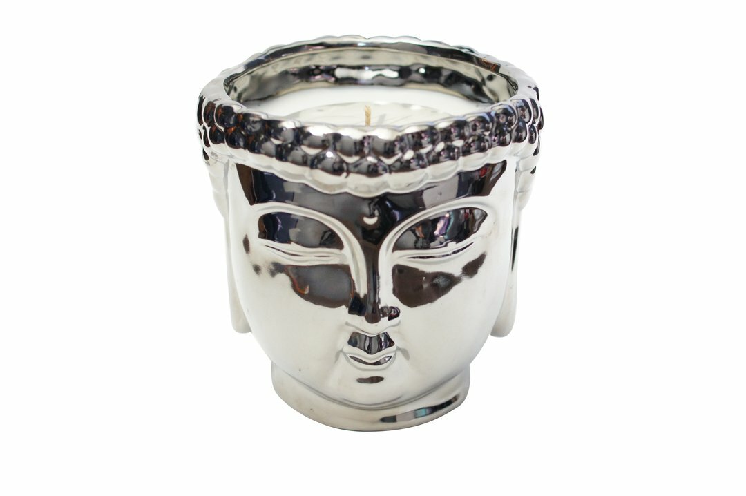Bougie parfumée Bouddha 3 mèches (argenté / doré / blanc)