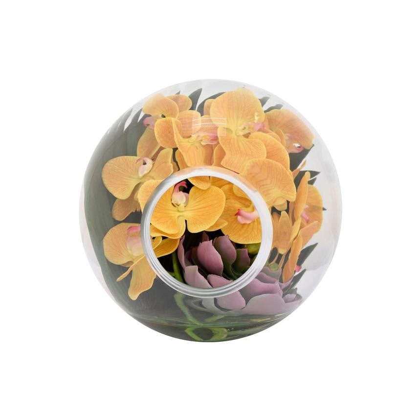 Vase Crosswinds aux orchidées jaunes et palmier