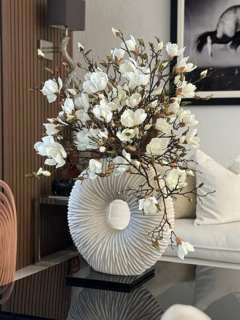 Grand vase Eternity aux magnolias et bois flotté