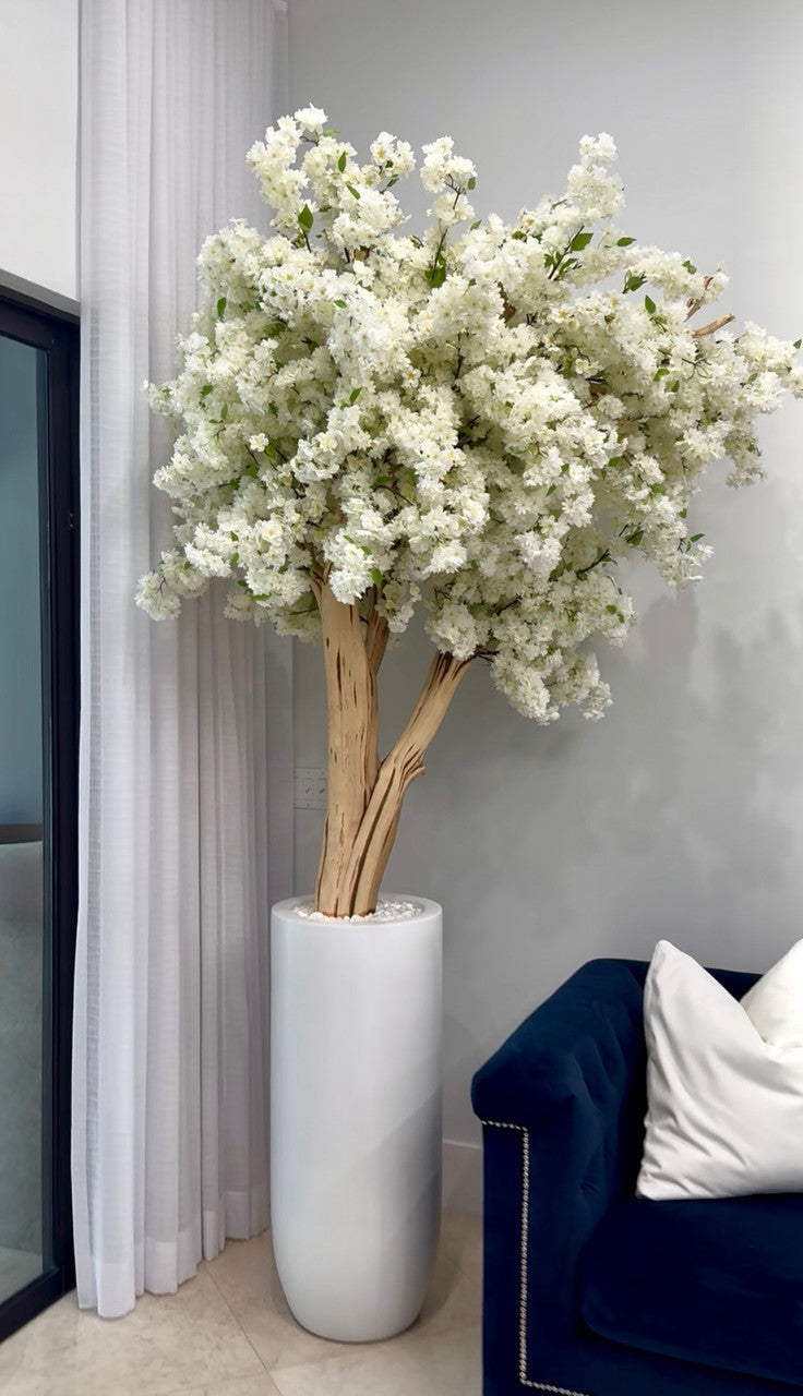 Cache-pot St. Tropez blanc mat au cerisier en fleurs blanc sur mesure