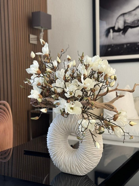Vase Eternity moyen aux magnolias et bois flotté